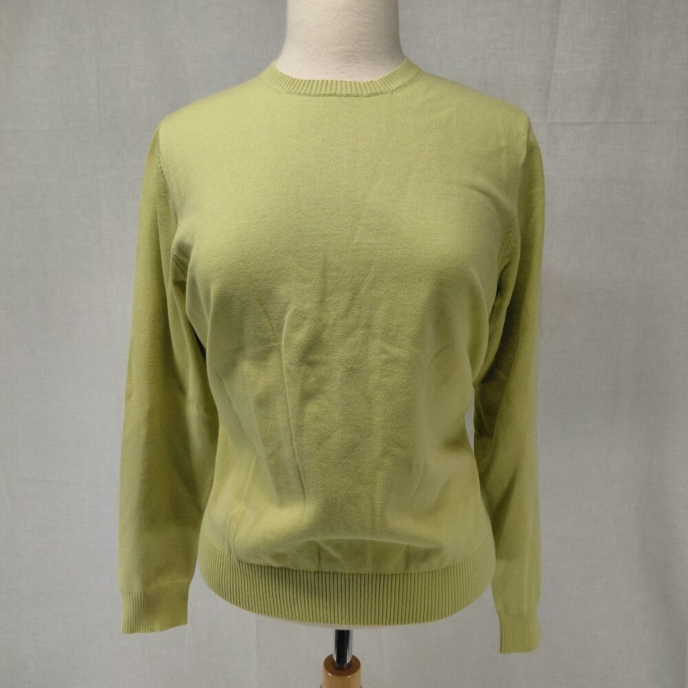 Lands End LS crewneck cotton blend sweater lime green SZ XLP - Picture 2 of 7